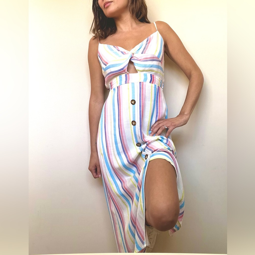 Mimi Chica White & Pastel Striped Midi Dress Size XS